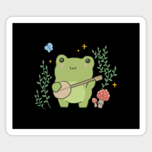 Frog Playing Banjo and Edgy Mushroom: A Kawaii Cottagecore Adventure Magnet